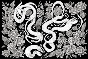 Elegant snake with flowers tattoo idea