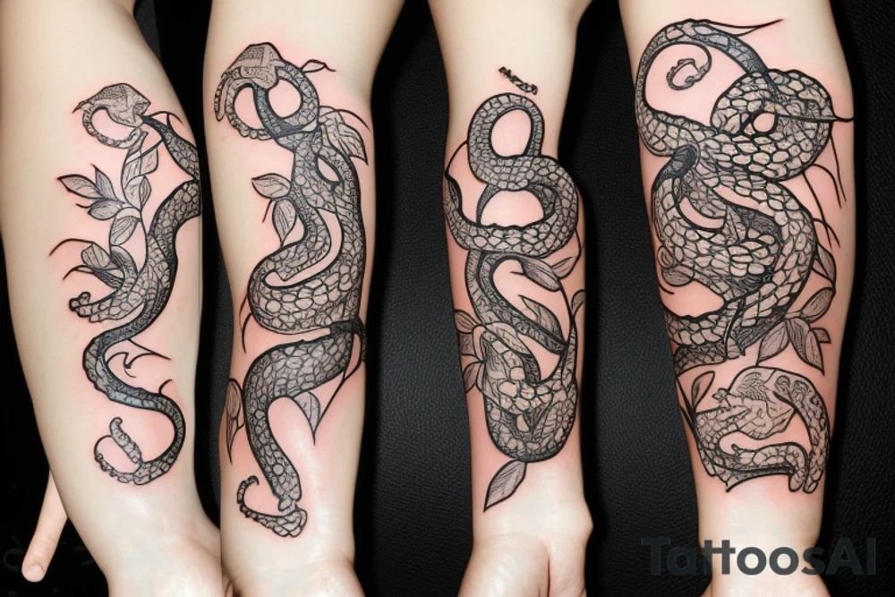 Elegant snake with flowers tattoo idea