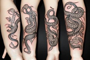 Elegant snake with flowers tattoo idea