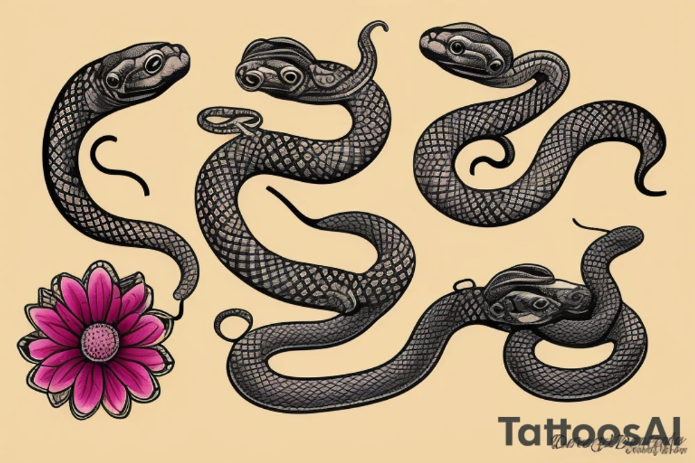 Elegant snake with flowers tattoo idea