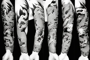 Dragon and koi fish arm sleeve tattoo idea