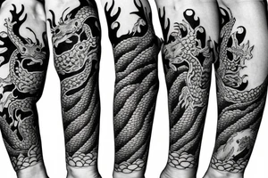 Dragon and koi fish arm sleeve tattoo idea