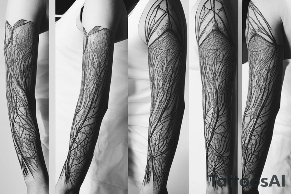 Thin line surreal structured nature tattoo idea