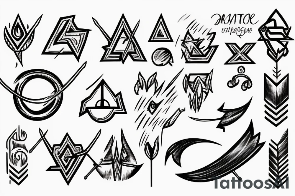 ARROW WITH ELEMENTAL SYMBOLS tattoo idea
