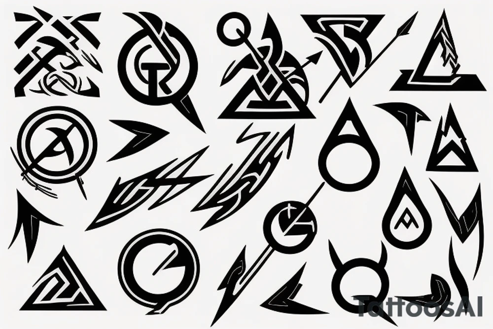 ARROW WITH ELEMENTAL SYMBOLS tattoo idea
