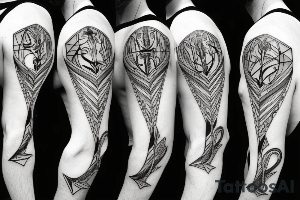 BOW AND ARROW WITH ELEMENTAL SYMBOLS tattoo idea