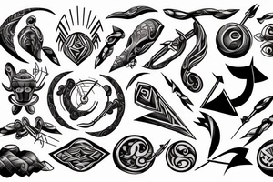 BOW AND ARROW WITH ELEMENTAL SYMBOLS tattoo idea