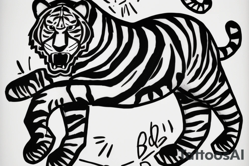 Black and White Tiger Jumping Sideway tattoo idea