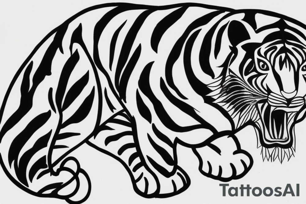 Black and White Tiger Jumping Sideway tattoo idea