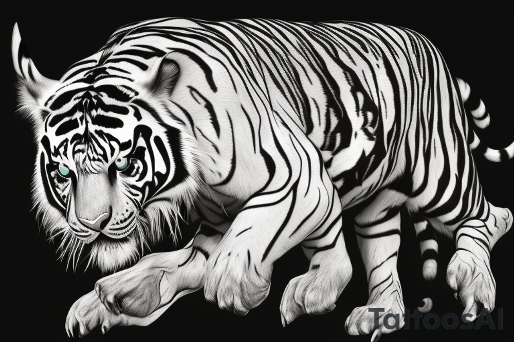 Black and White Tiger Jumping Sideways
Hunting Beast Jump Lateral Streched tattoo idea