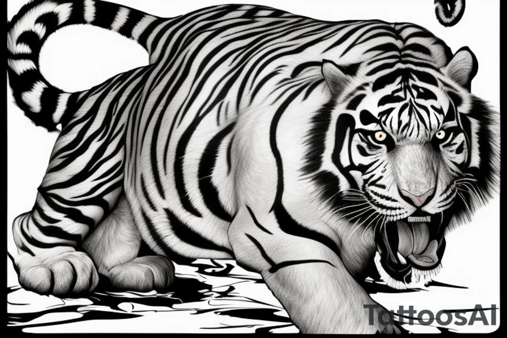 Black and White Tiger Jumping Sideways
Hunting Beast Jump Lateral Streched tattoo idea