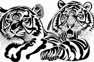 Wild and furious tiger hunting and jumping sideways laterally tattoo idea