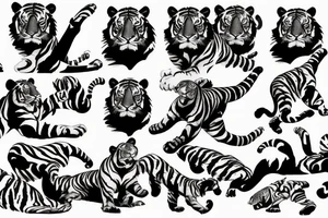 Wild and furious tiger hunting and jumping sideways laterally tattoo idea