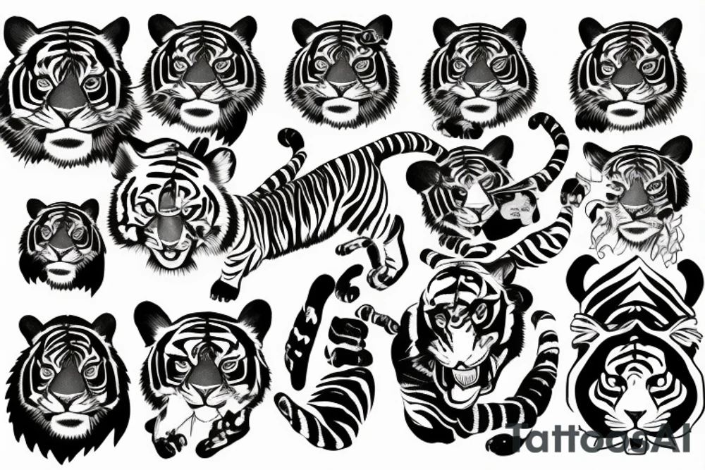 Wild tiger jumping sideways tattoo idea