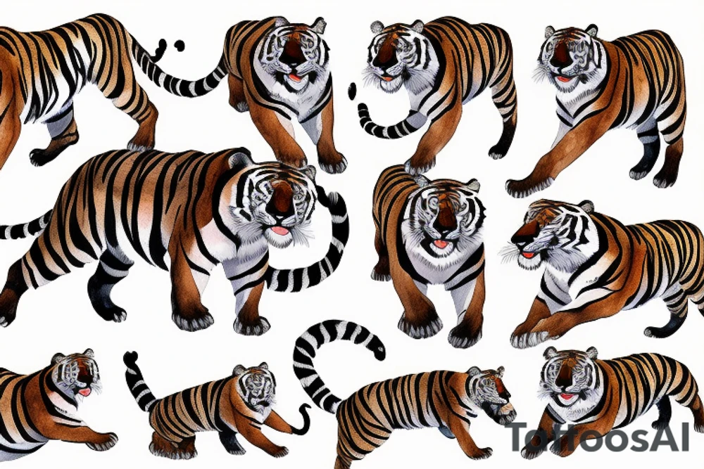 Wild tiger jumping sideways tattoo idea