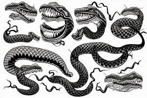 Snake jumping with open mouth bitting streched tattoo idea