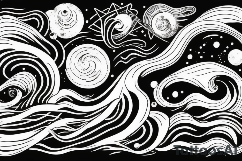 Waves space and life tattoo idea