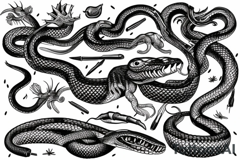 Wild snake hunting with open mouth tattoo idea