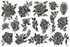 piraraucu with flowers in the middle of the body, black tattoo idea