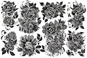 piraraucu with flowers in the middle of the body, black tattoo idea