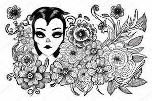 pirarucu with flowers in the middle of the body, black tattoo idea