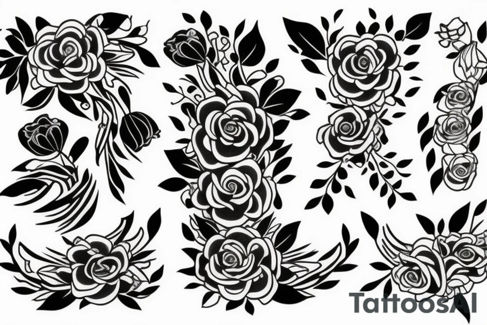 pirarucu with flowers in the middle of the body, black tattoo idea