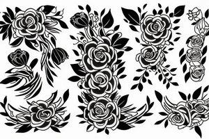 pirarucu with flowers in the middle of the body, black tattoo idea