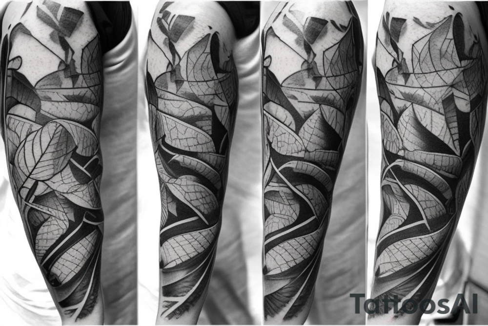arm to collarbone vines and man climbing the vines tattoo idea