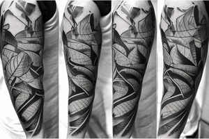 arm to collarbone vines and man climbing the vines tattoo idea