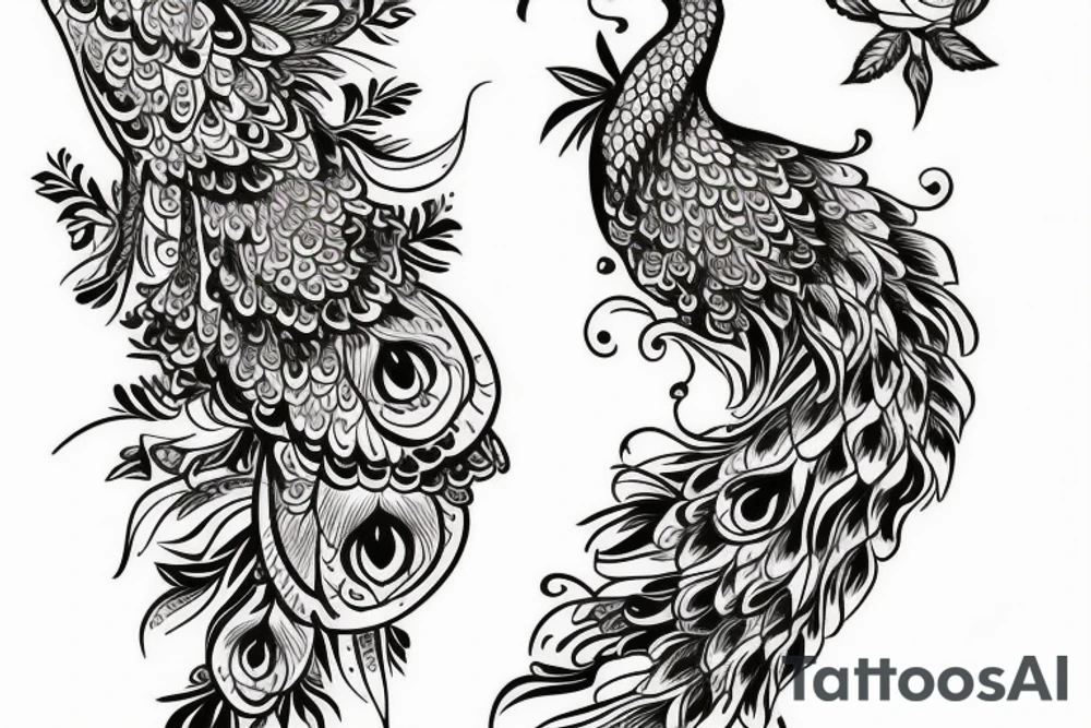 peacock bass and flowers in the middle of the body tattoo idea