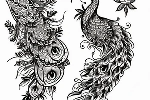 peacock bass and flowers in the middle of the body tattoo idea