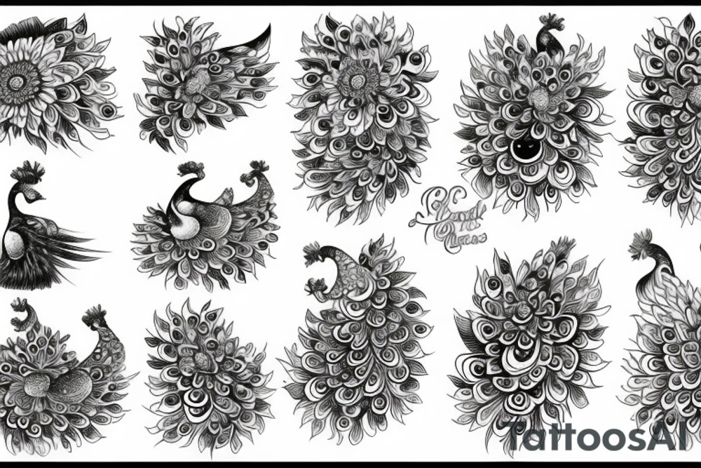 peacock bass and flowers in the middle of the body tattoo idea