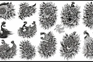 peacock bass and flowers in the middle of the body tattoo idea