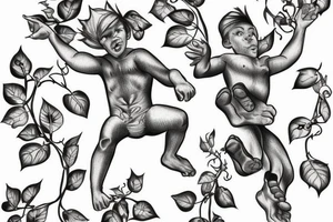 little man jumping from vine to vine tattoo idea