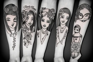 Design a family tattoo with the names Cloe Kiera nevaeh Cora addisyn Lilith tattoo idea