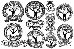 Design a family tree tattoo with the names Cloe Kiera nevaeh Cora addisyn Lilith tattoo idea