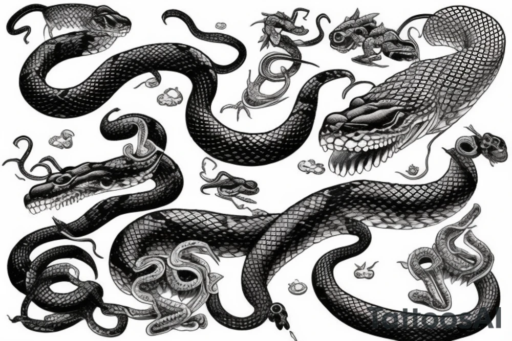 Detailed snake hunts tattoo idea
