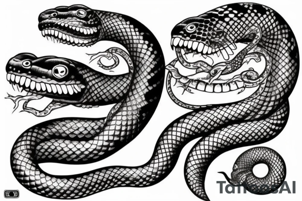 Detailed snake strikes big head tattoo idea
