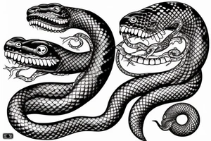 Detailed snake strikes big head tattoo idea