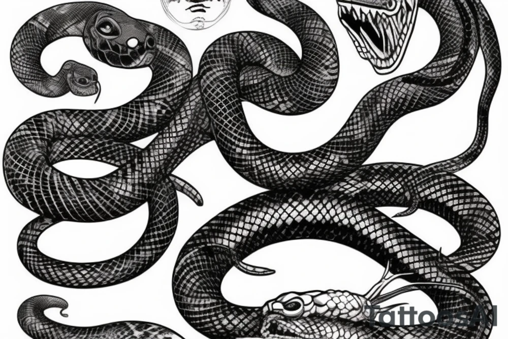 Detailed snake strikes big head tattoo idea