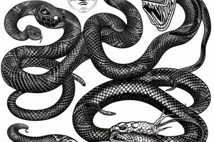Detailed snake strikes big head tattoo idea