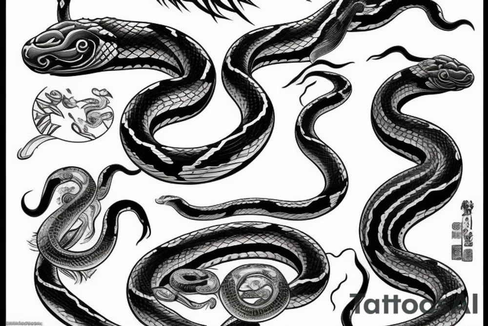 Wild snake with detailed head bites tattoo idea