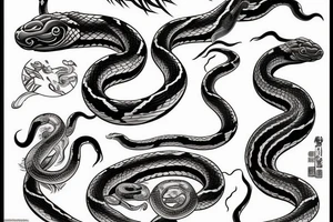 Wild snake with detailed head bites tattoo idea