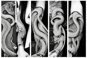 Wild snake with detailed head bites tattoo idea