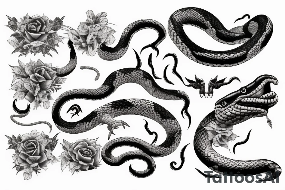 Wild snake with detailed head bites tattoo idea