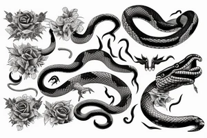 Wild snake with detailed head bites tattoo idea