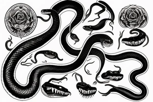 Wild snake with detailed head bites tattoo idea