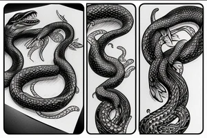 Snake with detailed head bites tattoo idea