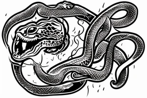 Snake with detailed head bites tattoo idea