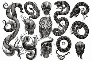 Snake with detailed head bites tattoo idea